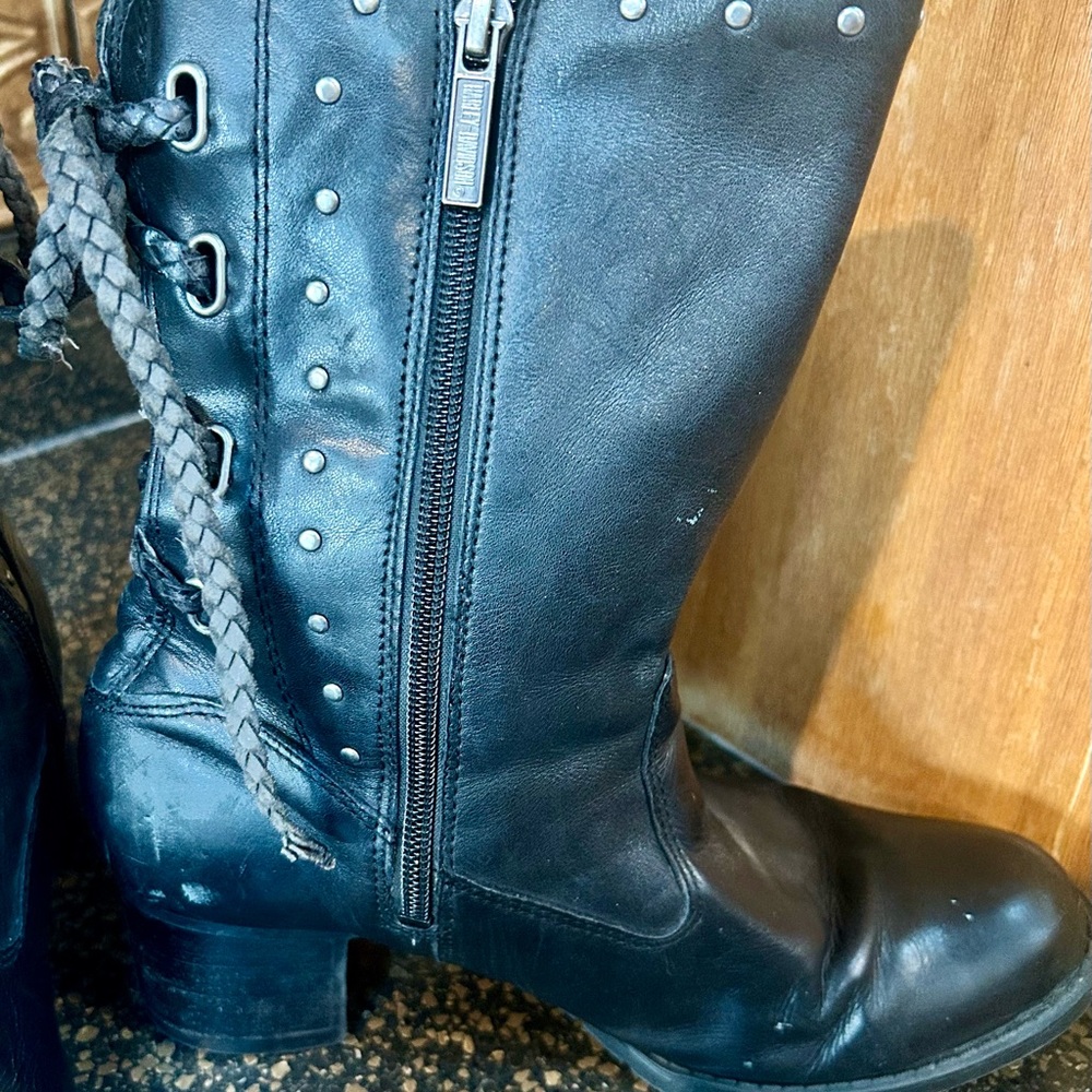 Harley-Davidson Black Leather Lace-Up Boots